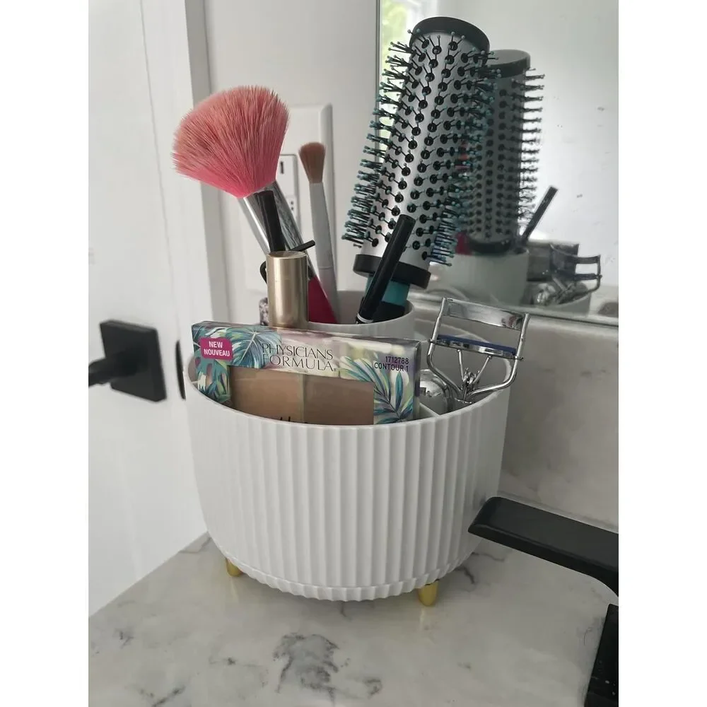 Diesisa 5 Slot Make up Brushes White Cup 360° Rotating Makeup Bru sh Holder